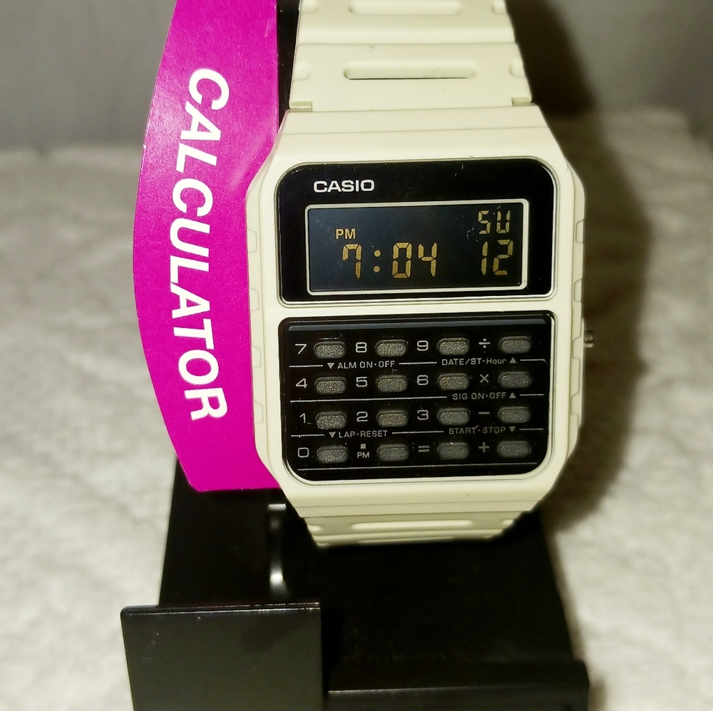 NWT Unisex Casio Calculator Watch Beige/Oatmeal Color. Water Resistant